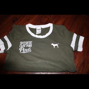 Victoria Secrets PINK navy green shortsleeved top!